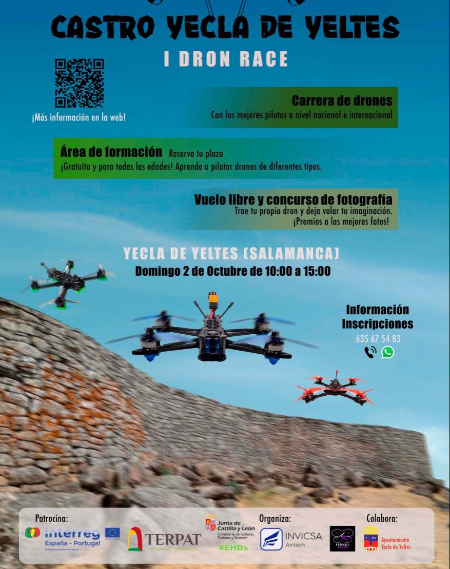 patrimoniojcyl's tweet photo. El 2 de octubre, de 10.00 a 15.00 h., los mejores pilotos de drones se verán las caras en la I Drone Race sobre un castro vetón: el castro de Yecla de Yeltes #Salamanca, del siglo V a.c
Habrá concurso de 📷 y clases gratis. Para reservar ☎️ 635675483
#TERPAT https://t.co/DXgJfNIZE7