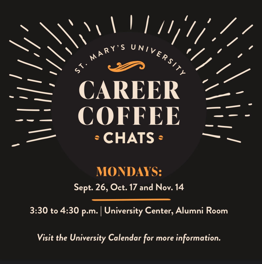 StMUCareer's tweet photo. Hey Rattlers, we’re bringing back our monthly Career Coffee Chats and the first one is next Monday, Sept. 26. It will be located at the UC, Alumni Room from 3:30-4:30 pm. The topic for this months chat will be “Mental Health and Wellness” and everyone is welcomed! https://t.co/RNJAGZkug7