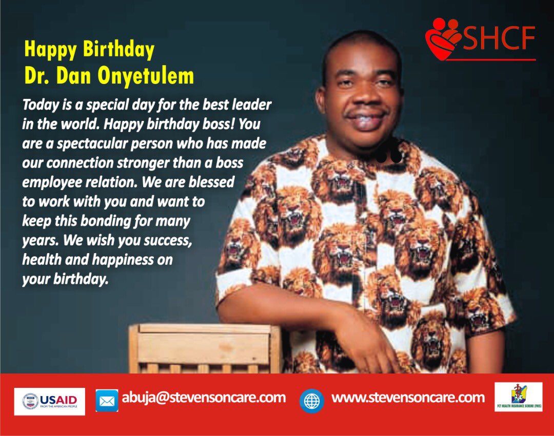 stevenson_cares's tweet photo. Happy birthday to our amiable Managing Director/ CEO Dr Daniel Onyetulem a selfless and disciplined leader.
Wishing you more impactful years.
#shcf #usaid #nigeriaihp #fhis #fhisabuja #healthinsurance #abuja #abujapeople #ceo #leader #healthcoach #happybirthday #september22 https://t.co/h3UCqdA27r