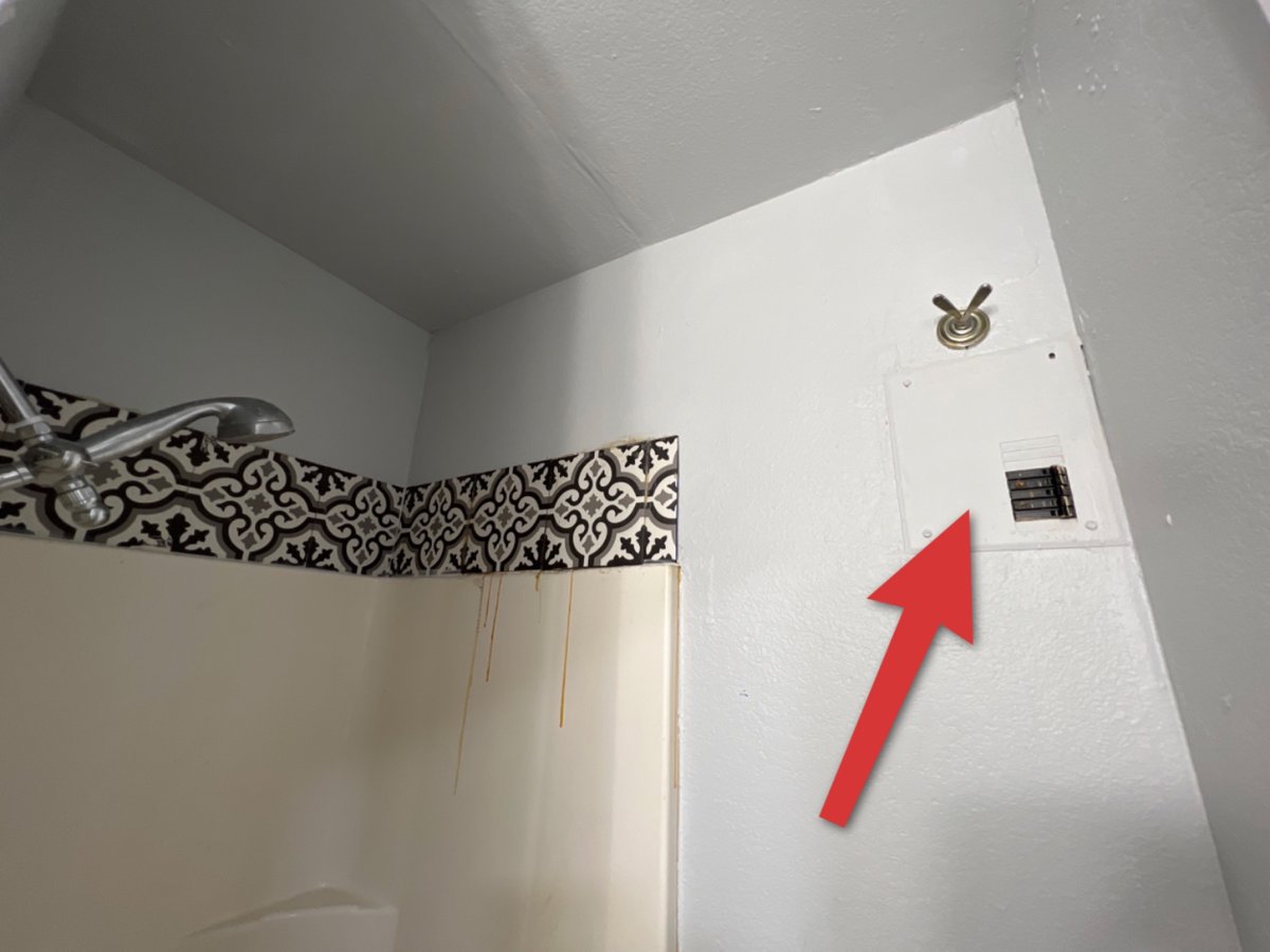 H2Hinspector's tweet photo. If the breaker trips while you’re in the shower, at least you can reset it without getting out of the shower.  Because that’s safe. https://t.co/Zvj2E3RfK2
