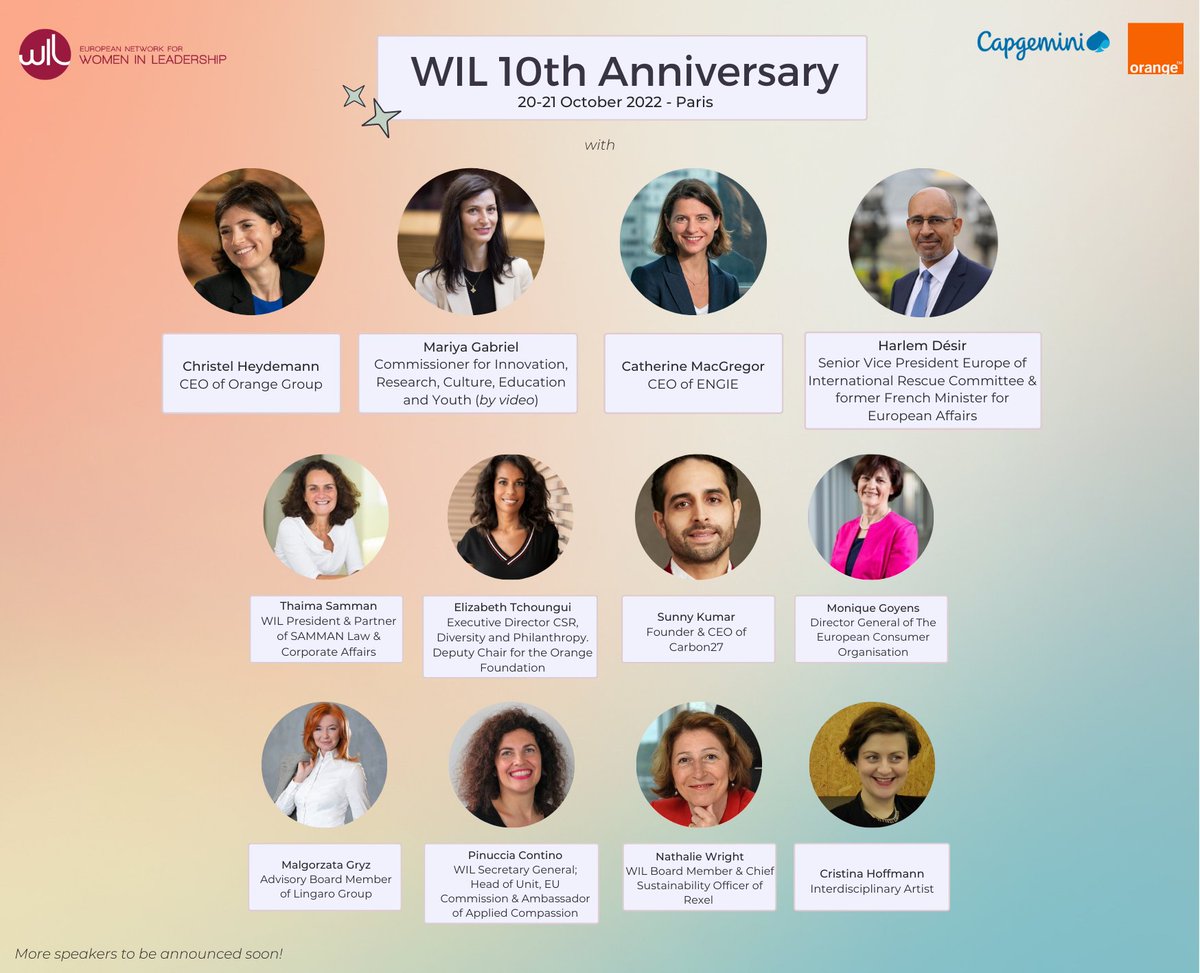 WILEurope's tweet photo. One month to go! We couldn't be more excited about the speakers we have lined up for our 10 year anniversary #WILEvent. We're looking forward to seeing them and our members &amp; guests in Paris on 20-21 October! 🥳 #connectingwomen #inspiringwomen #empoweringwomen https://t.co/nJvdc9Aa7I