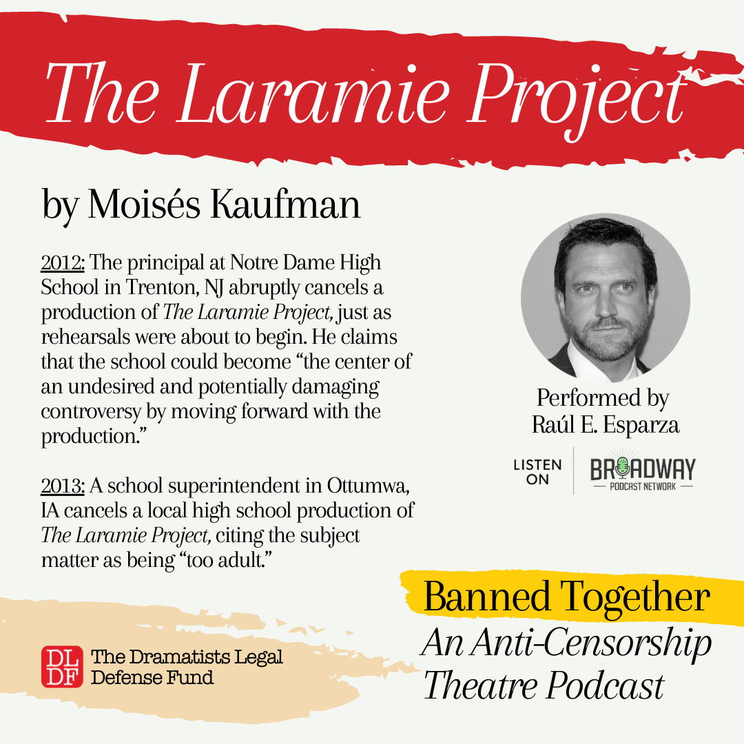 Listen to @RaulEEsparza perform a monologue from 'The Laramie Project' by @moises_kaufman! Our #BannedBooksWeek podcast includes excerpts from 11 shows that have been banned or censored. Download it now through 9/24 only! broadwaypodcastnetwork.com/bpn-live-repla… @bwaypodnetwork #BannedTogether