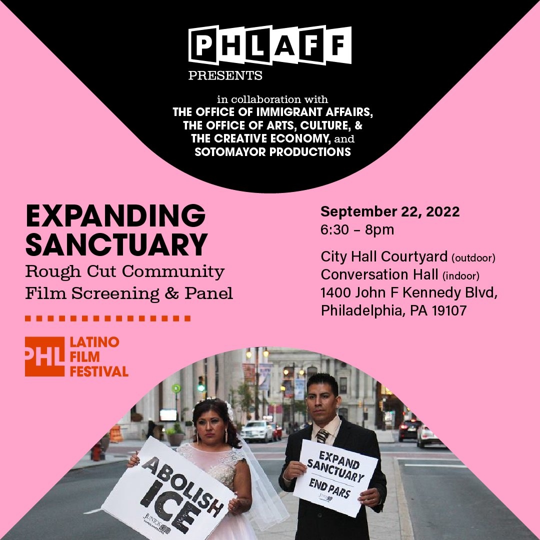 ExpandSanctuary's tweet photo. Come watch the rough cut community screening of @ExpandSanctuary TODAY from 6:30-8PM at the City Hall Courtyard! 🎬

Join us alongside @PhillyOIA, @CreativePHL &amp; Sotomayor Productions for a rough cut community screening. 

https://t.co/3SJ46IZrkU https://t.co/6KHrUjb2cb
