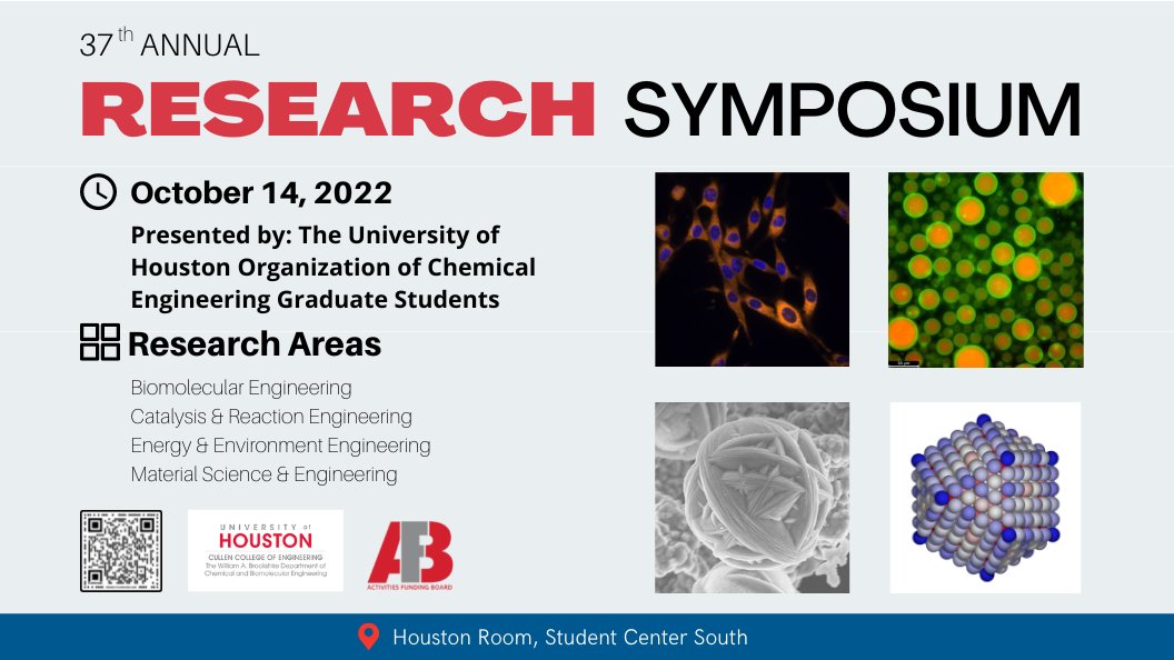 UH OChEGS (@uh_ochegs) on Twitter photo Join us for the 37th Organization of Chemical Engineering Graduate Students Research Symposium, to be held at the University of Houston on October 14, 2022, featuring keynote speaker Dr. Javier Guzman from <a href="/exxonmobil/">ExxonMobil</a>. Register: tinyurl.com/OCHEGSRSVP22. Join us for the 37th Organization of Chemical Engineering Graduate Students Research Symposium, to be held at the University of Houston on October 14, 2022, featuring keynote speaker Dr. Javier Guzman from <a href="/exxonmobil/">ExxonMobil</a>. Register: tinyurl.com/OCHEGSRSVP22.