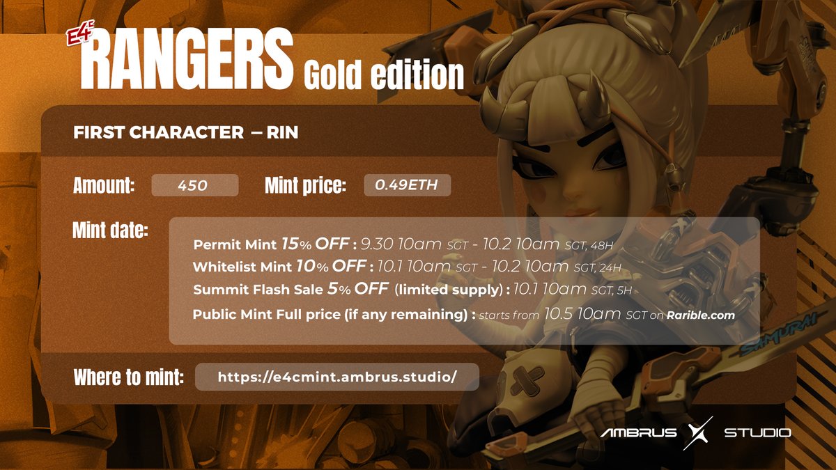 AmbrusStudio's tweet photo. #E4C Rangers NFTs mint will start on September 30th.
More details 👇, stay tuned to the rangers community and @ambrusstudio official website for the latest news! https://t.co/mFUKRO9OQT