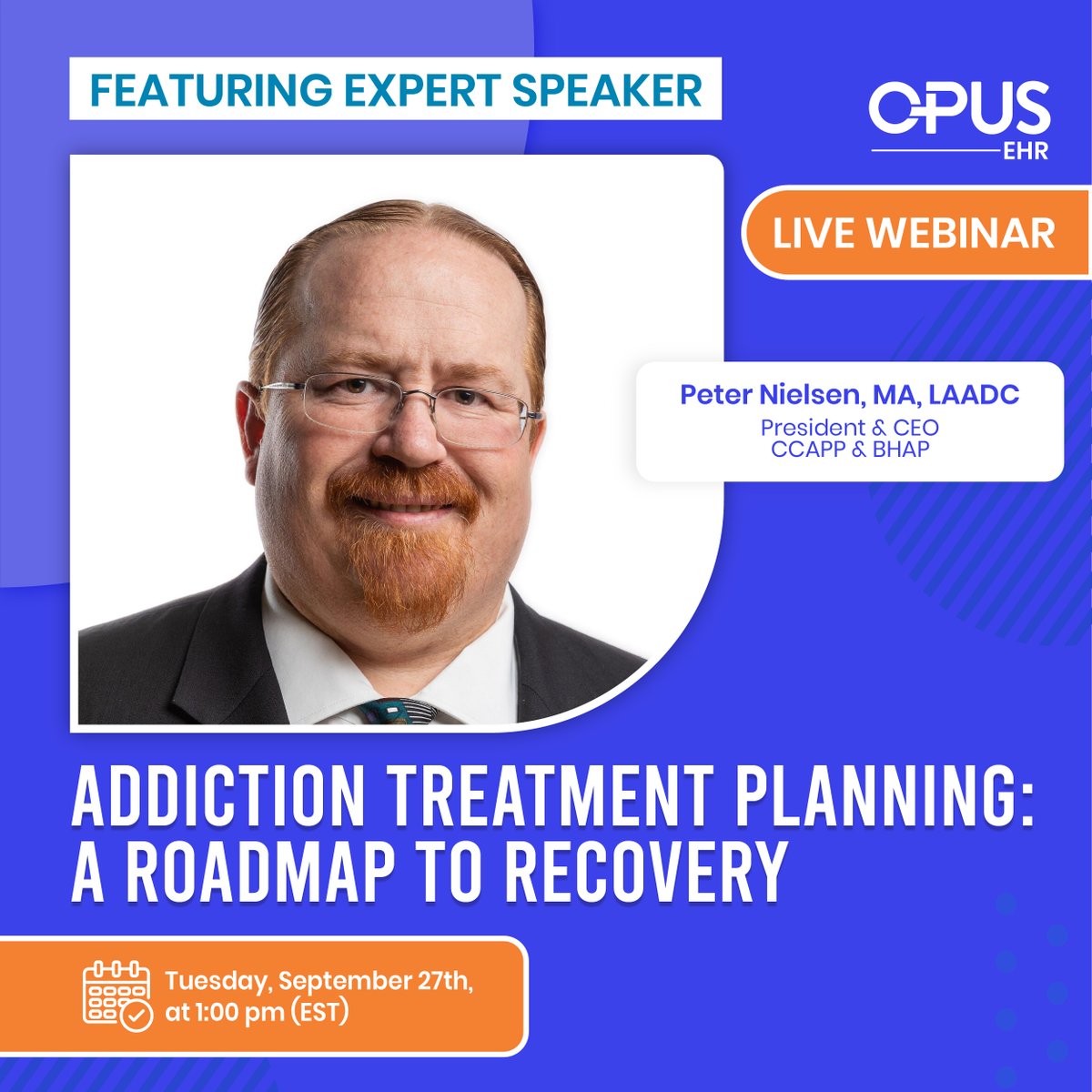 OpusEHR's tweet photo. Pete Nielsen is the President & Chief Executive Officer of the California Consortium of
Addiction Programs and Professionals (CCAPP), Credentialing, Education Institute, and the Behavioral Health Association of Providers (BHAP). https://t.co/igEcYR0Ae4
#ccapp #bhap #addiction https://t.co/u6u8deGAVA