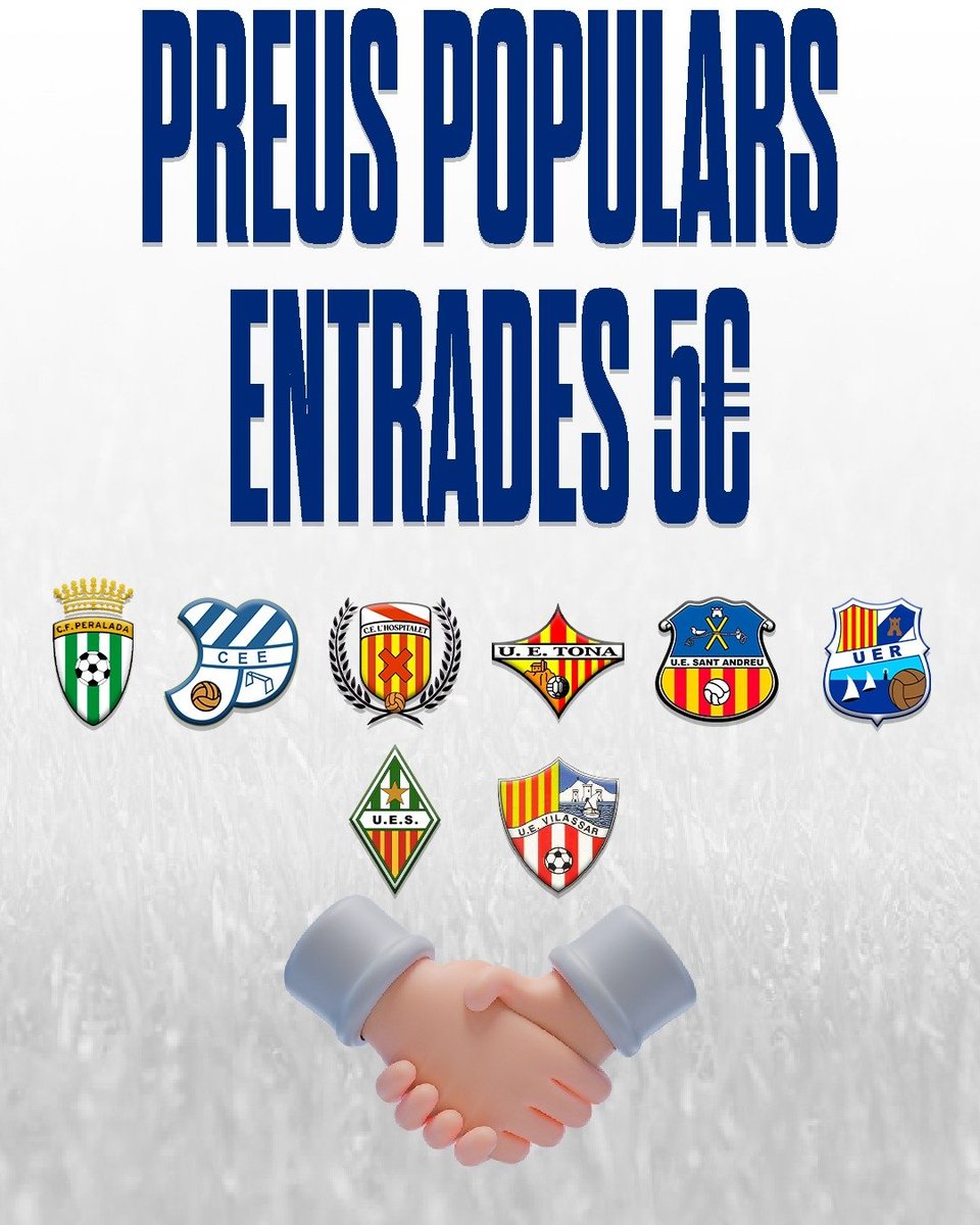 CPSanCristobal's tweet photo. Molt contents per poder anunciar dos clubs més amb els que tanquem acord de #PreusPopulars pels partits de Lliga de #TerceraRFEF
@CPSanCristobal 🤜🏼🤛🏼 @uesants
@CPSanCristobal 🤜🏼🤛🏼 @UEVilassardeMar
Els socis/es només pagaran 5€ als duels directes de Lliga. https://t.co/yPzdXGkjl9