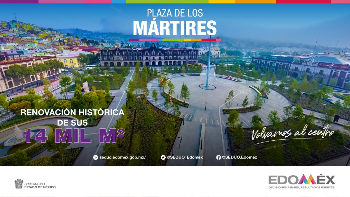 Ven a #Toluca a conocer la nueva cara de uno de los puntos de encuentro más emblemáticos para los mexiquenses: La #PlazaDeLosMártires.
 #VolvamosAlCentro