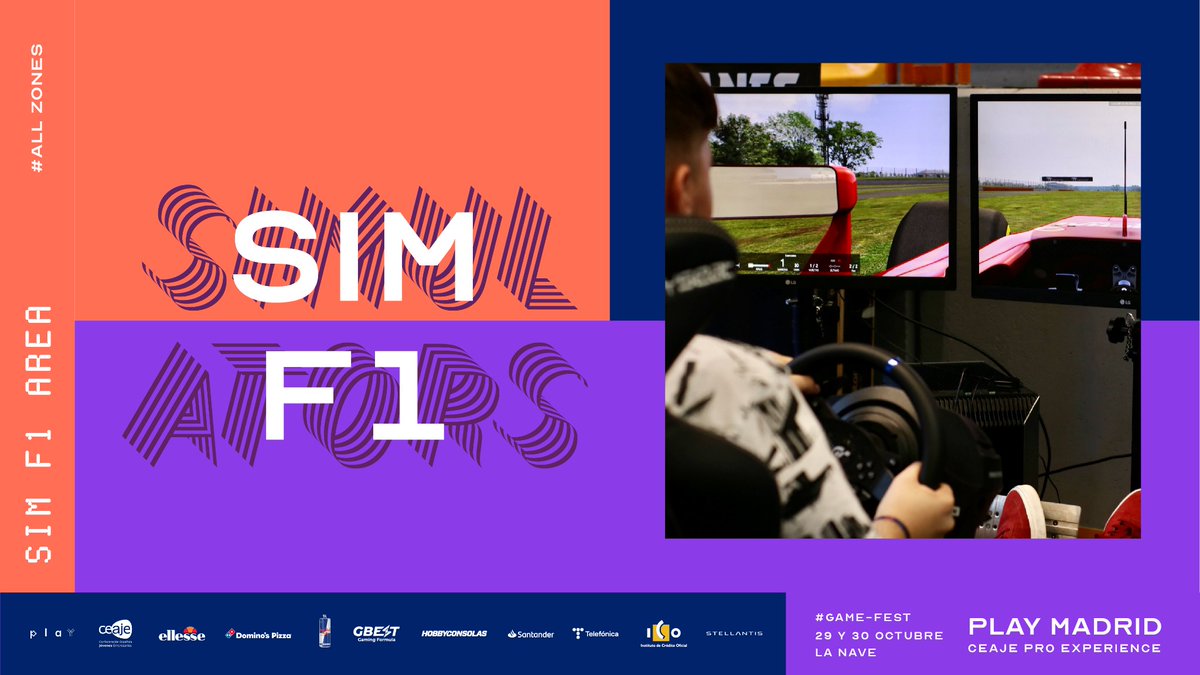 playgenpro's tweet photo. π΅ πΏπ»π°π πΌπ°π³ππΈπ³ βΆοΈ #UnlockAllFun
ποΈ SIM F1 π Disfruta como un piloto en los simuladores de las sensaciones de un autΓ©ntico FΓ³rmula 1.
β
π
29 y 30 oct.πLa Nave
ποΈ https://t.co/MNCrChdZzX
β
#ceajeplaymadrid #playmadrid https://t.co/qxLPKNWeE0