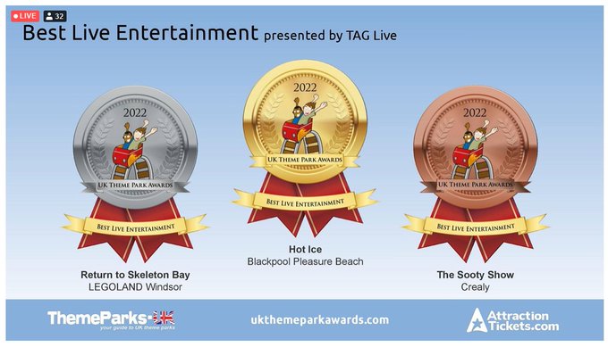 We are thrilled that the Hot Ice Show has received the Gold award for 'Best Live Entertainment' at the UK Theme Park Awards today! Thank you so much! <a href="/ThemeParksUK/">ThemeParks-UK.com</a> ✨⛸