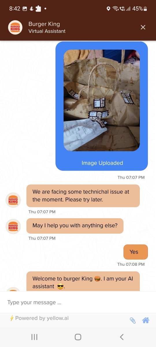 Elephantcorpor2's tweet photo. @BurgerKing @burgerkingindia this is your service or customer support 🤔 https://t.co/Oyslr5xPdX