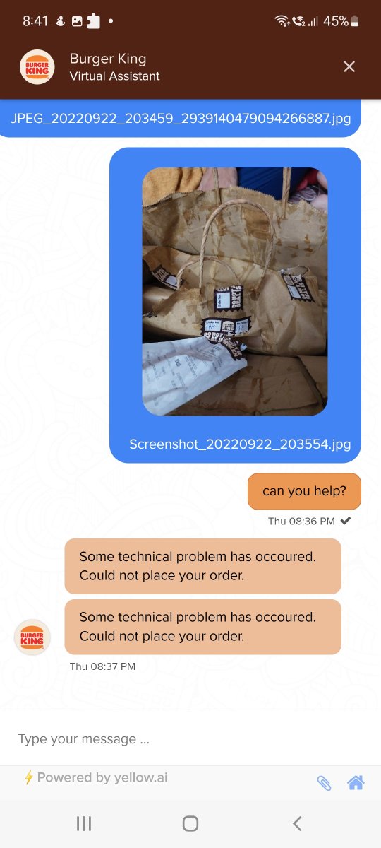 Elephantcorpor2's tweet photo. @BurgerKing @burgerkingindia this is your service or customer support 🤔 https://t.co/Oyslr5xPdX