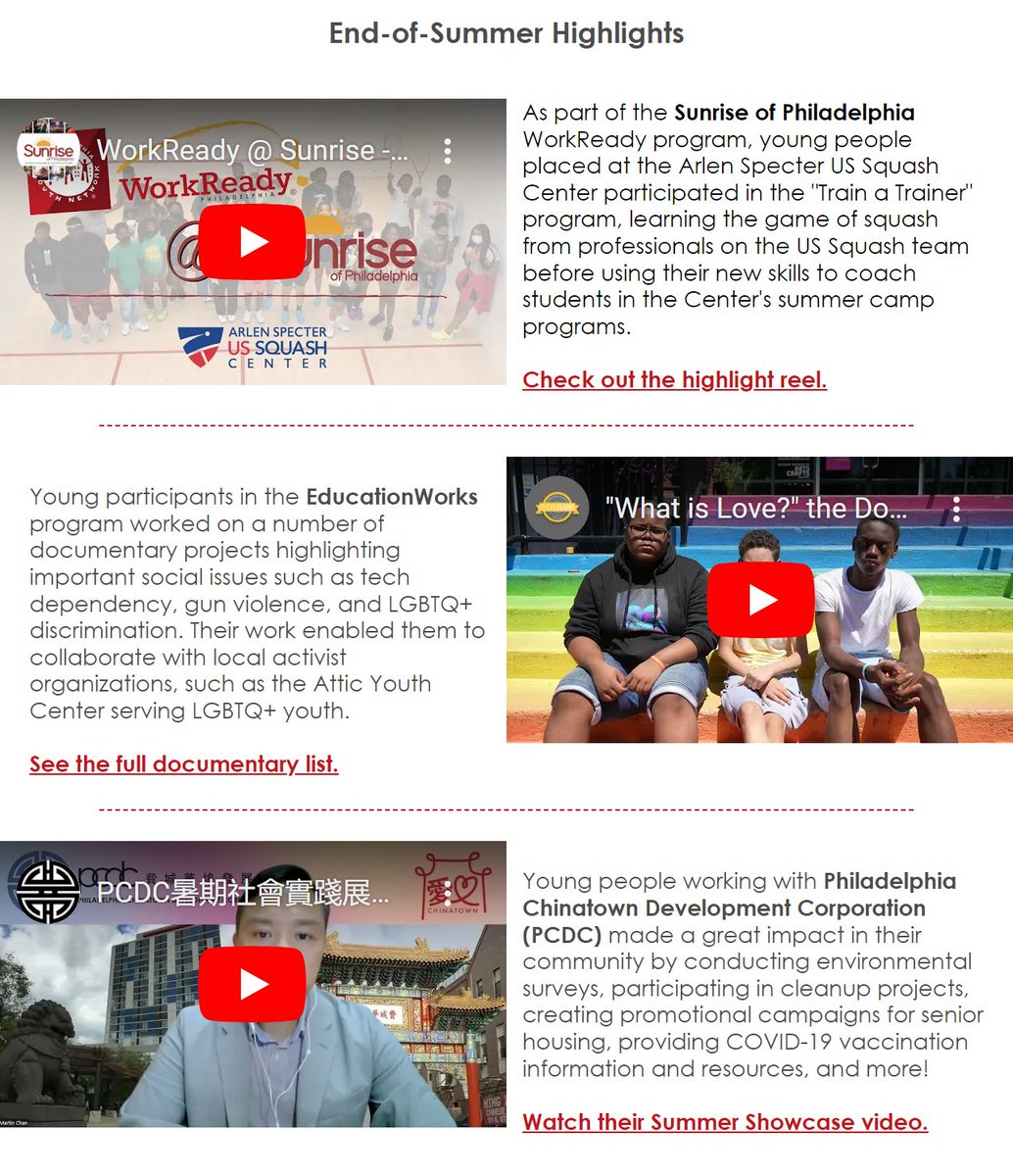 PYNinc's tweet photo. #ICYMI: September's newsletter looks back at all of the incredible accomplishments achieved by young people this summer, along with initial #WorkReadyPHL data, opportunities to assist as PYN looks forward, and more!
Read now: https://t.co/8jdU49PMT5 https://t.co/1jH3Dwr9qE