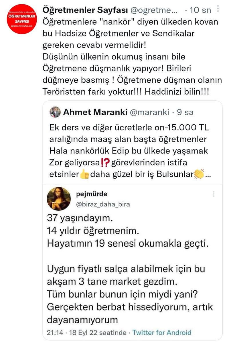Yade2105's tweet photo. Yazıklar olsun seni yetiştiren öğretmenin şimdi kemikleri sızlıyordur,birilerine yaratmaktan başka bir şey değildir,muhattap bile almayın  #ogretmenlergecinemiyor         #ömkyenidenmeclise https://t.co/KNq0EIaE3O