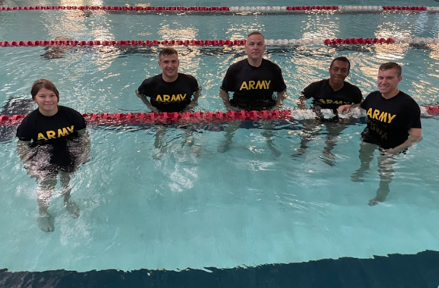 KU_ArmyROTC's tweet photo. Our University of Saint Mary Cadets took to the pool this week to practice for their upcoming Combat Water Survival Test (CWST). CWST is one of the many professional military education requirements to pass before you can commission. #learntolead #leaderswanted #cwst #3bde https://t.co/B18HDoKR9R