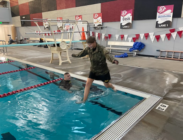 KU_ArmyROTC's tweet photo. Our University of Saint Mary Cadets took to the pool this week to practice for their upcoming Combat Water Survival Test (CWST). CWST is one of the many professional military education requirements to pass before you can commission. #learntolead #leaderswanted #cwst #3bde https://t.co/B18HDoKR9R