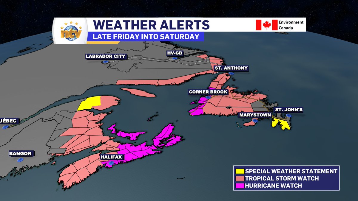 EddieSheerr's tweet photo. *Weather Alert* | Hurricane and Tropical Storm Watches have now been issued for the majority of the Maritime Provinces and portions of Newfoundland and Labrador, in advance of Hurricane #Fiona.  #nlwx #atlstorm 
https://t.co/pwArOb6mgY https://t.co/aR1SqeBs0Y