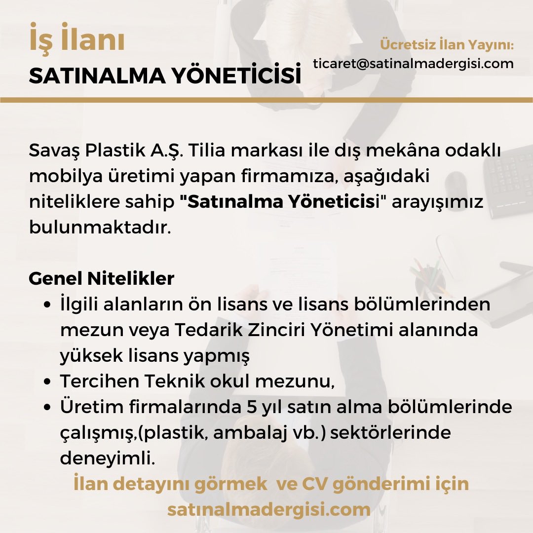 SupplyChainDays's tweet photo. İş İlanı: SATINALMA YÖNETİCİSİ
https://t.co/LS693UqFLv https://t.co/FbXl1eYG57