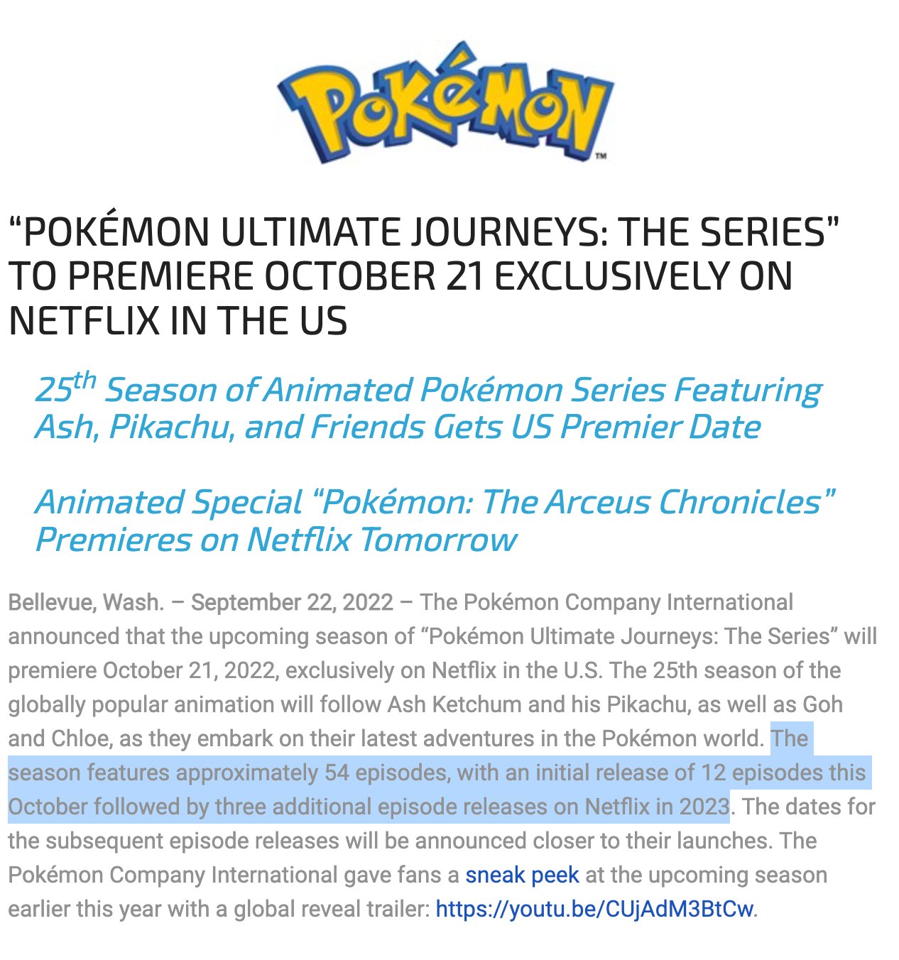 Pokémon The Arceus Chronicles Anime Special Debuts on Netflix in