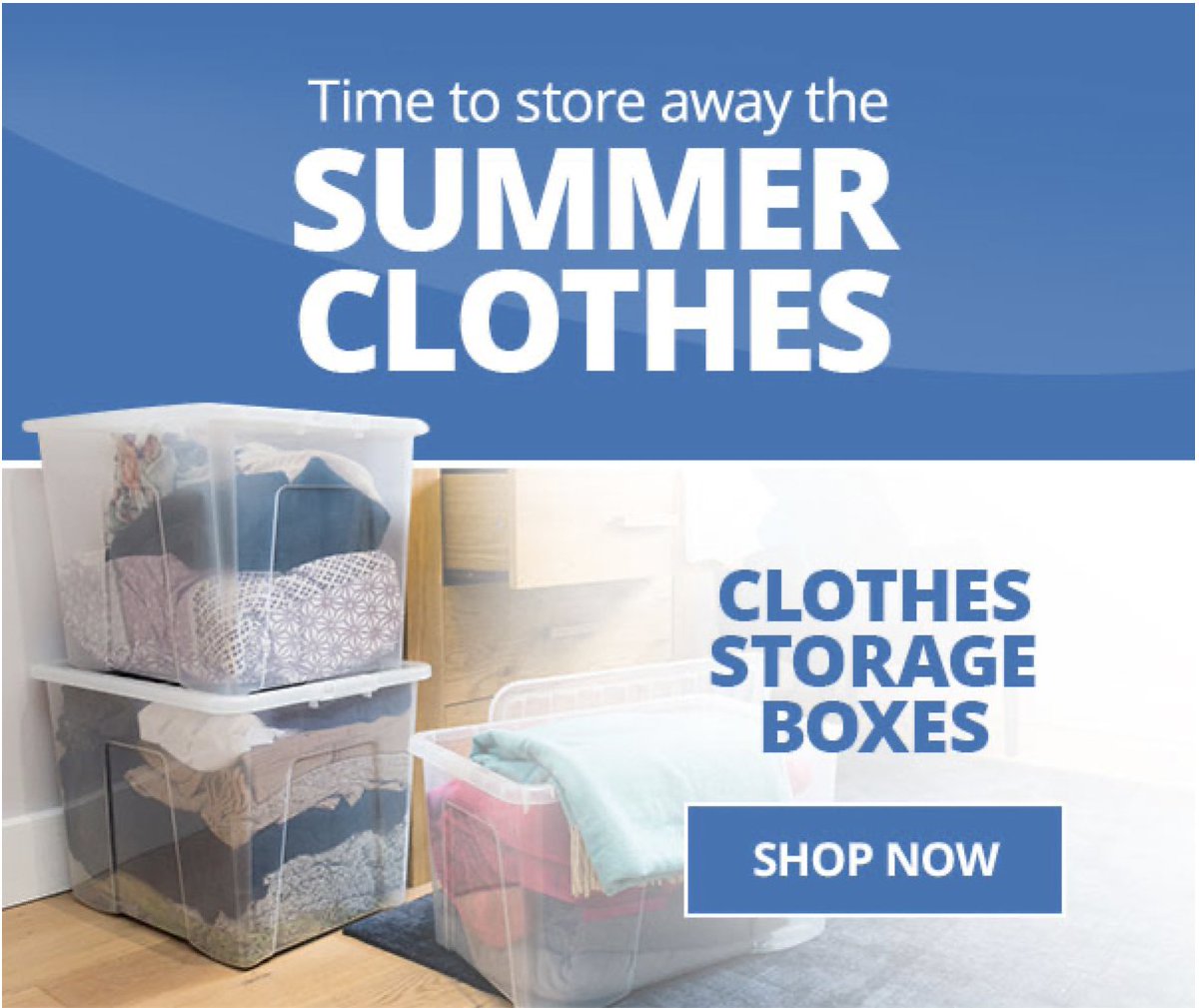 Time to store away your Summer Clothes! ☀️👙🩳🎽

Store your 🌞 Summer clothes and make space for your 🍂 Autumn &amp; ❄️ Winter clothes - clear away to the loft/under the bed with our Wham® Clothes Storage Boxes.

SHOP NOW - plasticboxshop.co.uk/home-storage-c…