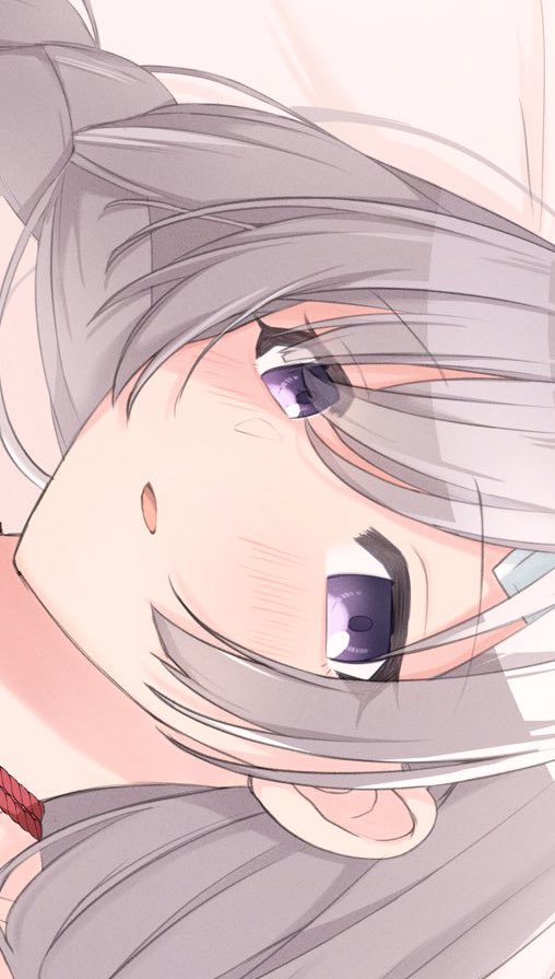 yukoku kiriko 1girl solo purple eyes grey hair looking at viewer blush sideways  illustration images