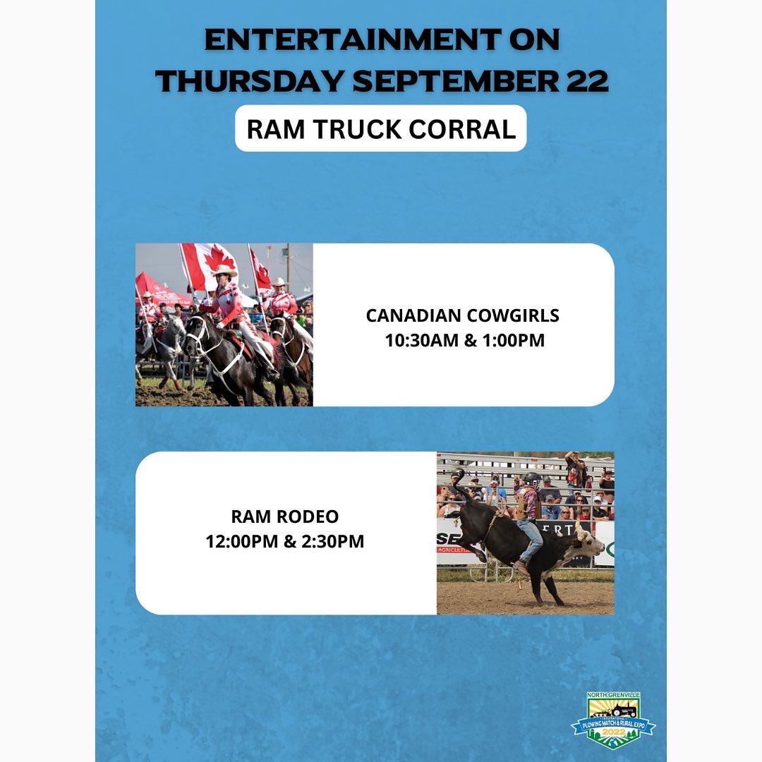 DAY 3 Entertainment Lineup! We have some amazing musical acts, the Canadian Cowgirls, the Ram Rodeo, and of course some fantastic plowing! Come on out and enjoy this beautiful fall day! 🍂🐎 #IPM2022