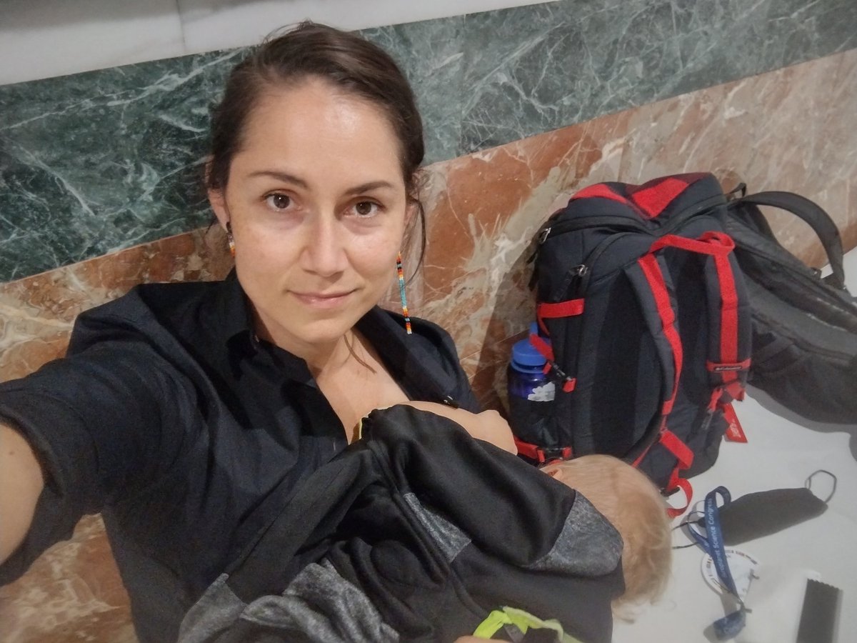 Geo_JackJack's tweet photo. Life of a nursing scientist. I'm thankfully comfortable nursing in public, but it would have been nice if #EPSC2022 would have provided a lactation room. Presentation in 20 minutes! @Momademia #scimom #nursingmom https://t.co/mMqbmy90XL