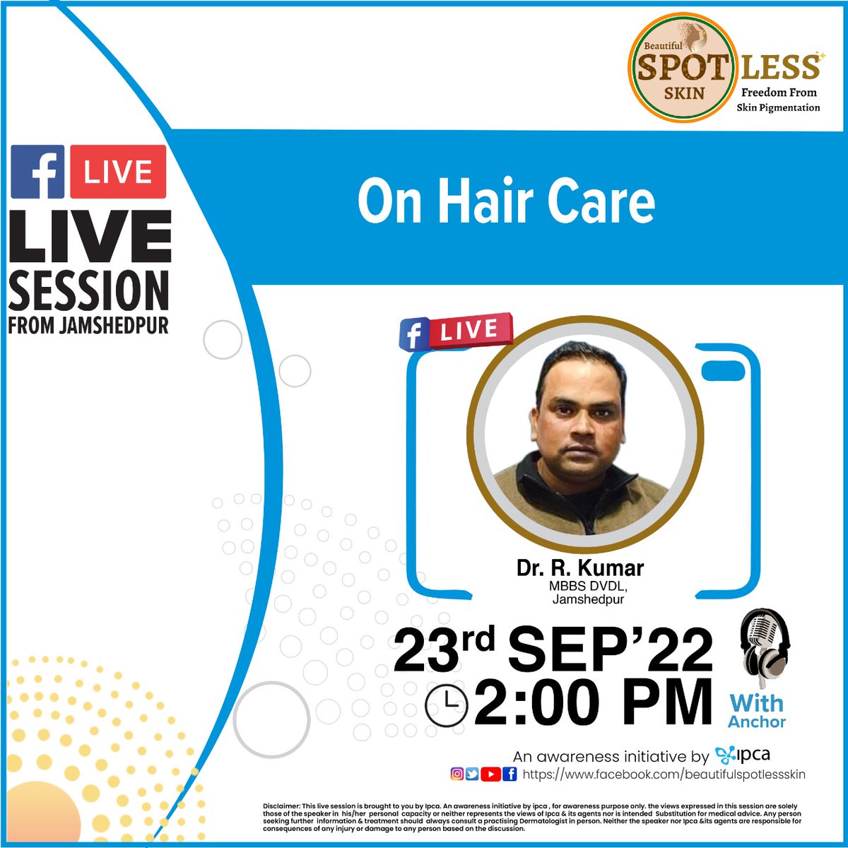 CampaignSkin's tweet photo. Dr.R Kumar an eminent Dermatologist from Jamshedpur will be live on 23rd  Sept at 2 pm sharp to talk about Hair Care  
#dermatologistsforskincare #topdermalogisitsofinida #beautifulspotlessskin #sunscreeneveryday #melasmacare #sunscreen #haircare #haircaretips #hairtransplant https://t.co/tG15BWoEm7