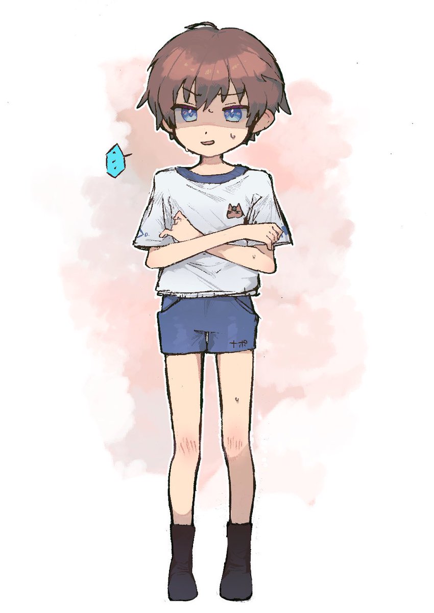male focus 1boy solo blue eyes brown hair shorts full body  illustration images