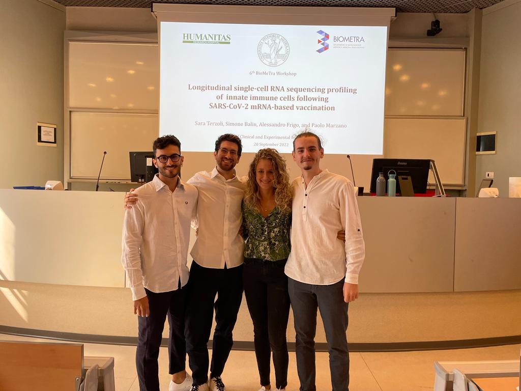 LabMavilio's tweet photo. Happy to be present at 6th BioMeTra Workshop!
Congratulations to @effe_al, @TerzoliSara, @paolomarzano97 and @SimoneBalin for their joint talk and to @ValeCazzetta, Assunta, @SaraFranzese3 and @Michela_Calvi for their posters!
#unimi #workshop #BioMeTra #immunity https://t.co/515EOfNXkc