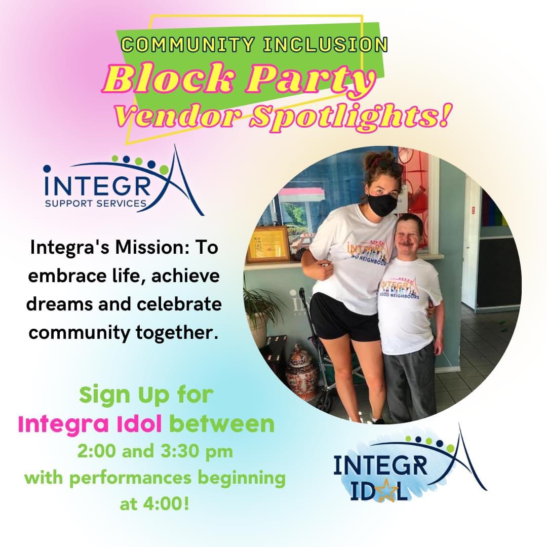 integrasupport's tweet photo. We are looking forward to joining community partners at the #communityinclusionblockparty from 2pm to 6pm at 5856 Clements Street. Join us for the first ever Integra Idol!! @ClementsCentre https://t.co/iKVX9hr0Gl
