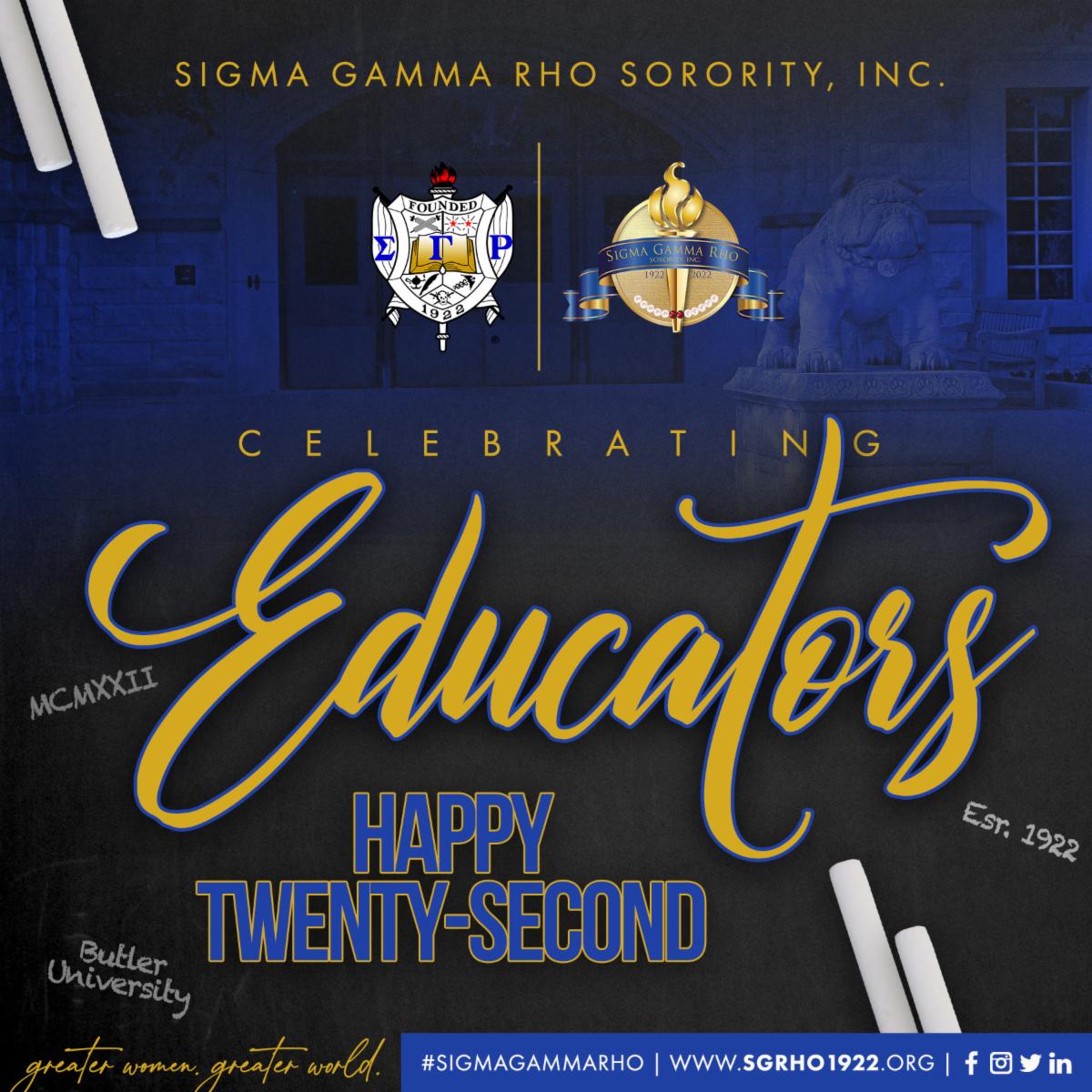 Happy 22 #SigmaGammaRhoSorority Sorors! Happy Autumn! Today, I join you in honoring all of our Sigma educators, including our seven founders. Let's continue to make an impact with Greater Service, Greater Progress wherever we are called to be Greater Women in a Greater World!