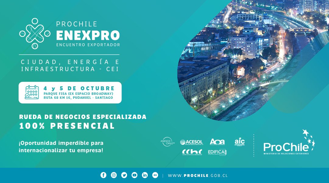 ProChile's tweet photo. Participa en la Rueda de Negocios #EnexproCEI y conecta con 25 compradores, partners internacionales de Brasil, Colombia, Costa Rica, Ecuador, México, Paraguay, Perú y Uruguay, además de representantes comerciales de ProChile Colombia, Costa Rica y Brasil→https://t.co/Wy8TFFQQuu https://t.co/UJymTRd8Yh