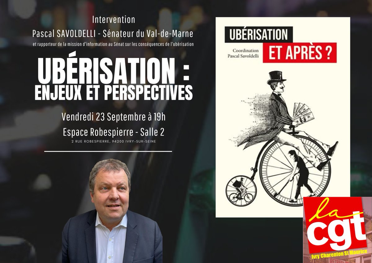 PSavoldelli94's tweet photo. Rendez vous demain à 19h à l'espace Robespierre @mairieivry pour aborder la thématique de l'ubérisation. 

@USRCGT https://t.co/3XsJc2mDa1