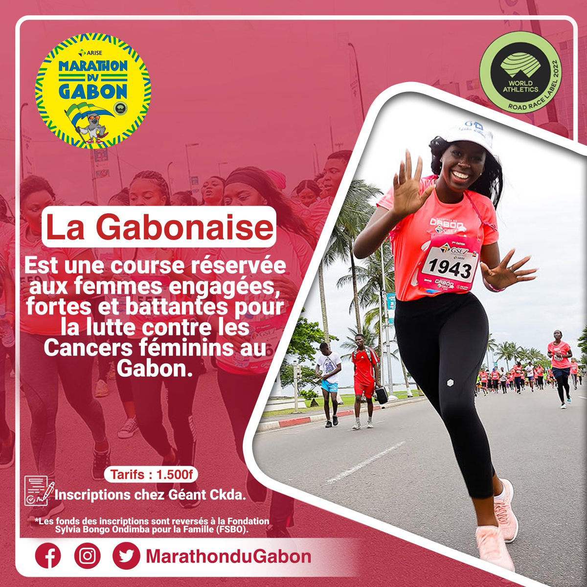 🚨À toutes les femmes engagées et déterminées n'oubliez surtout pas que pour participer à la Gabonaise de 5 km, il faut obligatoirement vous faire inscrire!🏃‍♀️🏆
📍Rendez-vous chez Géant CKDO du lundi au samedi de 9h00 à 18h00.
#MDG8 #Marathon_du_Gabon_Arise #WeRunGabon #Gabon
