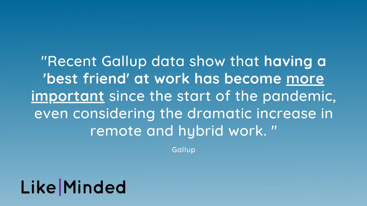 WorkRivetAI's tweet photo. Having a BFF at work can improve productivity, mental wellness, creativity, and overall employee happiness. The time to focus on #workplaceconnection is NOW. 

See how Like|Minded can help you cultivate #belonging on your team: https://t.co/ErTXzoMxV7 https://t.co/ucuBv7n4tx