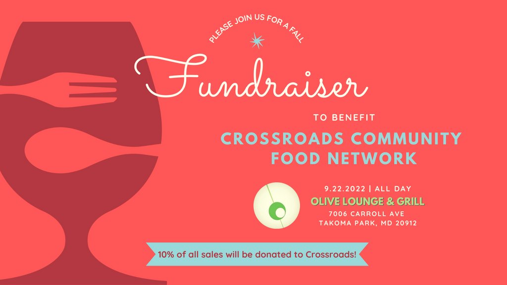 TODAY! Stop by or pick up a takeout order from the Olive Lounge anytime until 10 pm today to support Crossroads! 

Can’t make it? Donate now: bit.ly/DonatetoCrossr…

Thank you!

#eatlocal #buylocal #healthyfoodaccess #farmersmarkets #foodentrepreneurship #olivethisplace