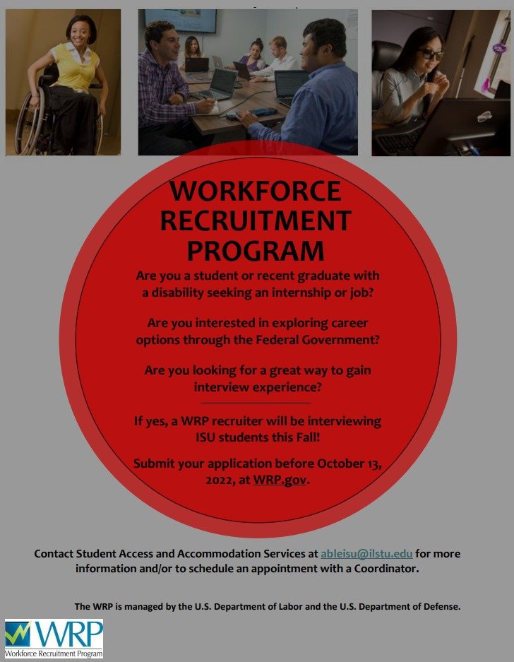 SAAS_of_ISU's tweet photo. The Workforce Recruitment Program is a great experience for students with disabilities! Please go to https://t.co/N5HZB7TdU0 for more information, or contact our office to schedule a time to meet with a Coordinator to learn more! https://t.co/n1dybD623g