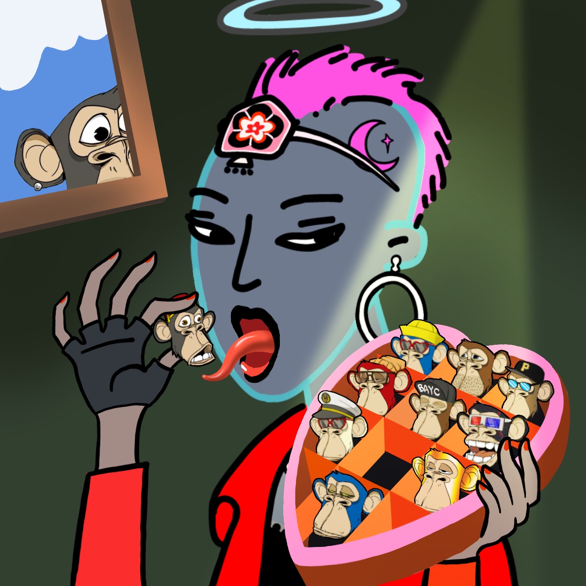 WowMenLabs's tweet photo. 🚫AlienBuster, META GIRLS’ Episode 14🚫
Um, yummy... my favorite Valentine's Day gift, chocolates. Among them, I like the BAYClubber flavor the most. Wait all the alien BAYClubbers for me. I will eat you up one by one.
Mission in progress.
#OpenSea #MetaGirl #AlienBuster https://t.co/R0qxFc5QYc