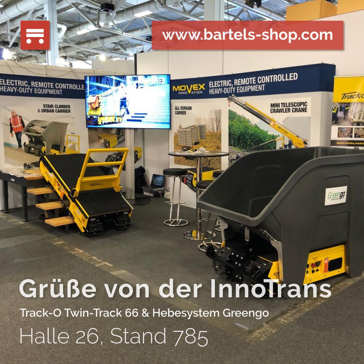 Bartels_Germany's tweet photo. Grüße von der InnoTrans 2022 ☑
#bartels #movex #innotrans #innotrans2022 #allterrain #steigsystem #raupensystem #greengo #dumper #onlineshop #lagereinrichtung #betriebsausstattung #regale #treppensteiger #langgutregal #schwerlastregal #rollausregal #familienunternehmen https://t.co/bHCKHIkOW0