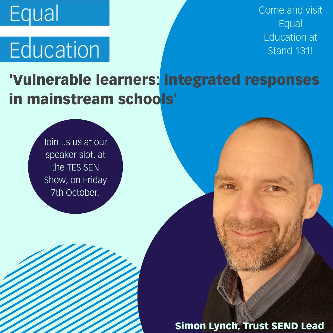 EEducationUK's tweet photo. We are thrilled to announce that @thisiseducation will be speaking at the @TesSENShow for Equal Education. Simon is a Trust SEND Lead and will present on how to best support vulnerable learners in mainstream settings.
#TesSENShow #Tutoring #SEND #childrenlookedafter https://t.co/SY1mkWnbwl