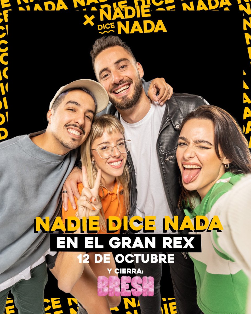nadiedicenada_'s tweet image. SÍ PERRRRITOS: NADIE DICE NADA EN EL GRAN REX🤯🤯🤯❤️🔥❤️🔥❤️🔥
El 12 de octubre nos vemos en el teatro para hacer el programa en vivo con ustedes, y cerramos bailando A FULL con @fiestabresh🌸💘
SACÁ TUS ENTRADAS AHORAAA POR TICKETEK.COM.AR