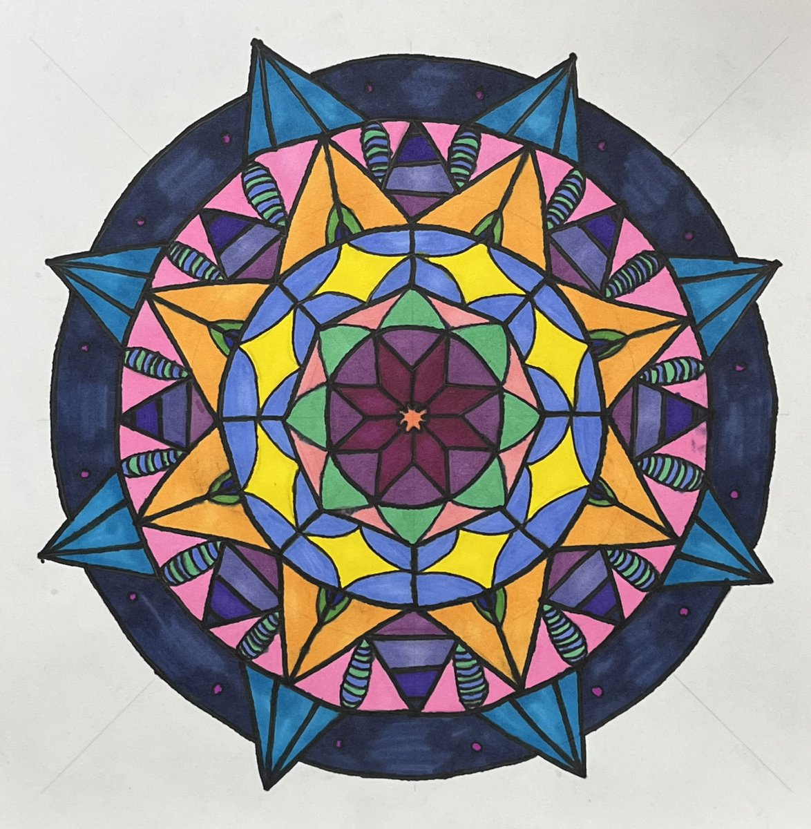 cmrilling's tweet photo. Yes!  These just happened!  5th grade mandalas and stunning!  @meshornets https://t.co/OBMjN41g66