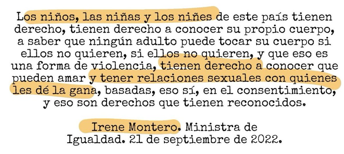 ⛔ BULO de <a href="/eldiarioes/">elDiario.es</a>. "La ultraderecha manipula unas palabras de Irene Montero sobre jóvenes y embarazo para acusarla de admitir la pedofilia".

❌ FALSO: Sus palabras no están manipuladas. Esta es la transcripción de su declaración: