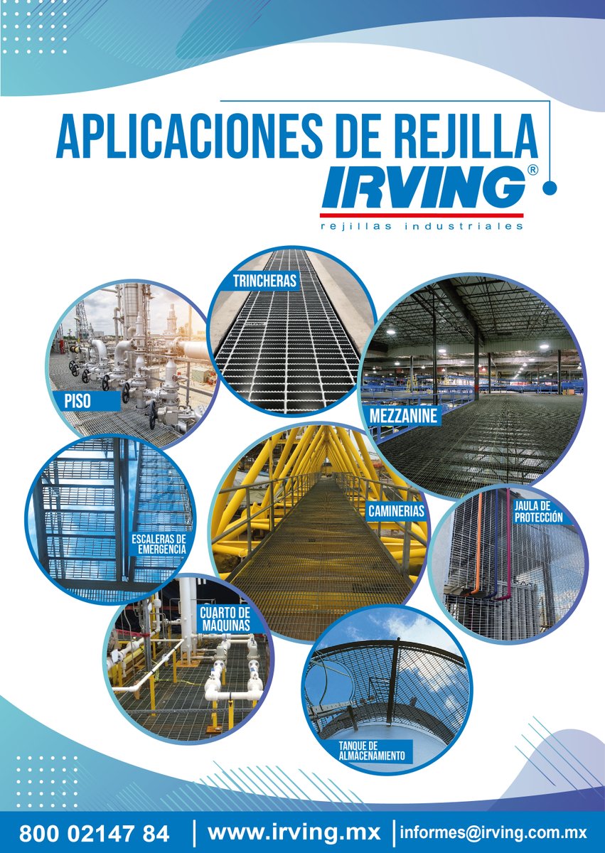 RejillasIRVING's tweet photo. Por su infinidad de usos y aplicaciones, la #rejilla #IRVING® esta presente en nuestro día a día en diversas industrias como #piso en #plataformas, tanques de almacenamiento, pasillos, pasos de gato, ductos, escaleras de emergencia, centros de almacenaje, #mezzanines. https://t.co/y3aafGhdTh