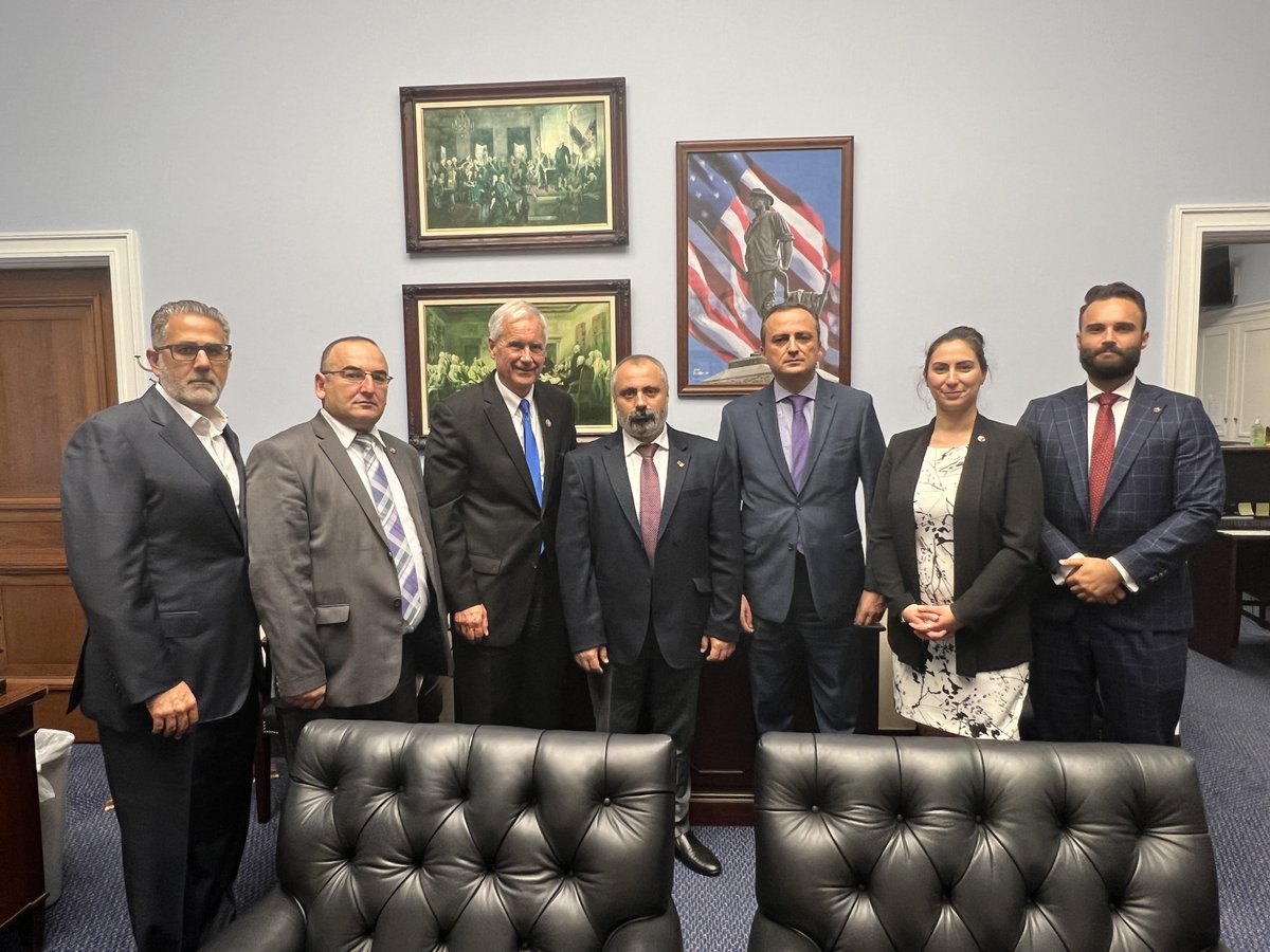 ANCA_DC's tweet photo. Artsakh's Foreign Minister David Babayan consulting in Washington, DC with US Rep. Tom McClintock - @RepMcClintock - regarding #Azerbaijan's attacks on #Artsakh and #Armenia. https://t.co/Rtf0qTK6hJ