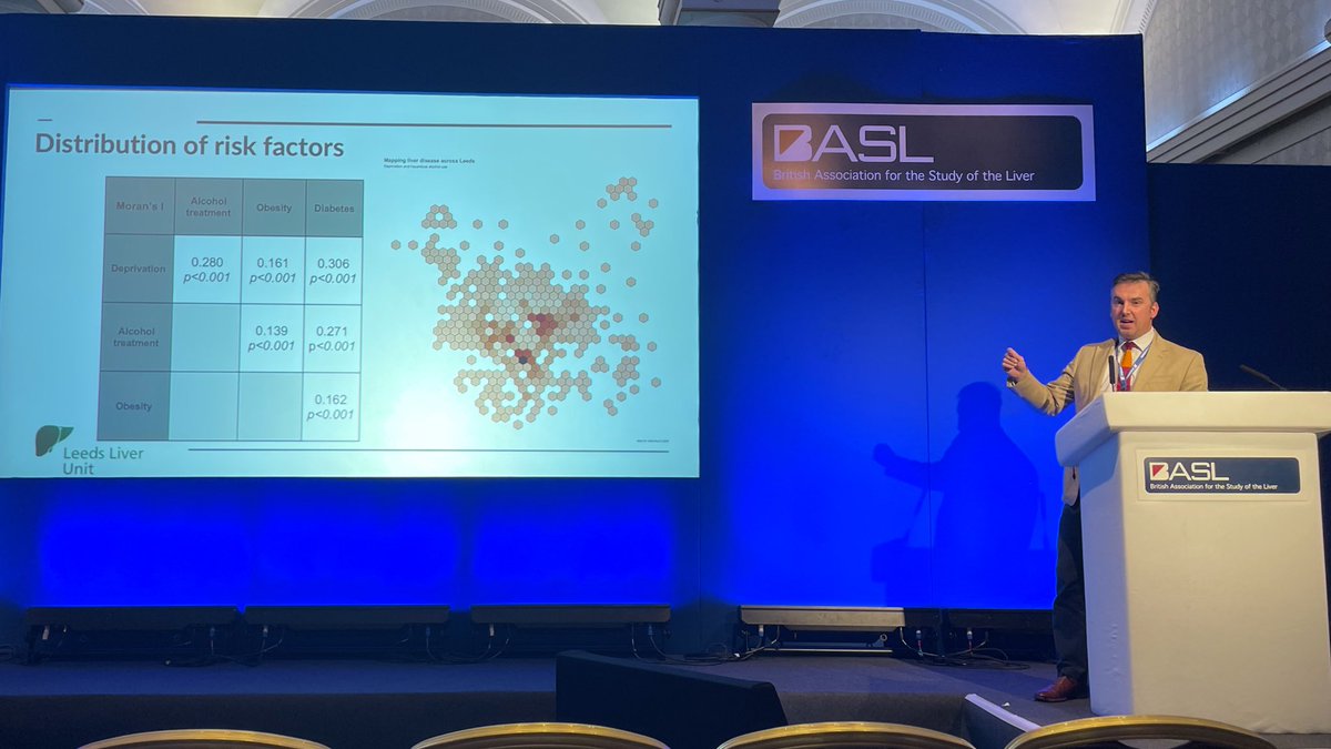 <a href="/drrichardparker/">Richard Parker</a> from <a href="/leeds_liver/">Leeds Liver Transplant and Hepatology</a> showing us variation in, and distribution of, risk factors for liver disease across #Leeds 

#BASL2022
