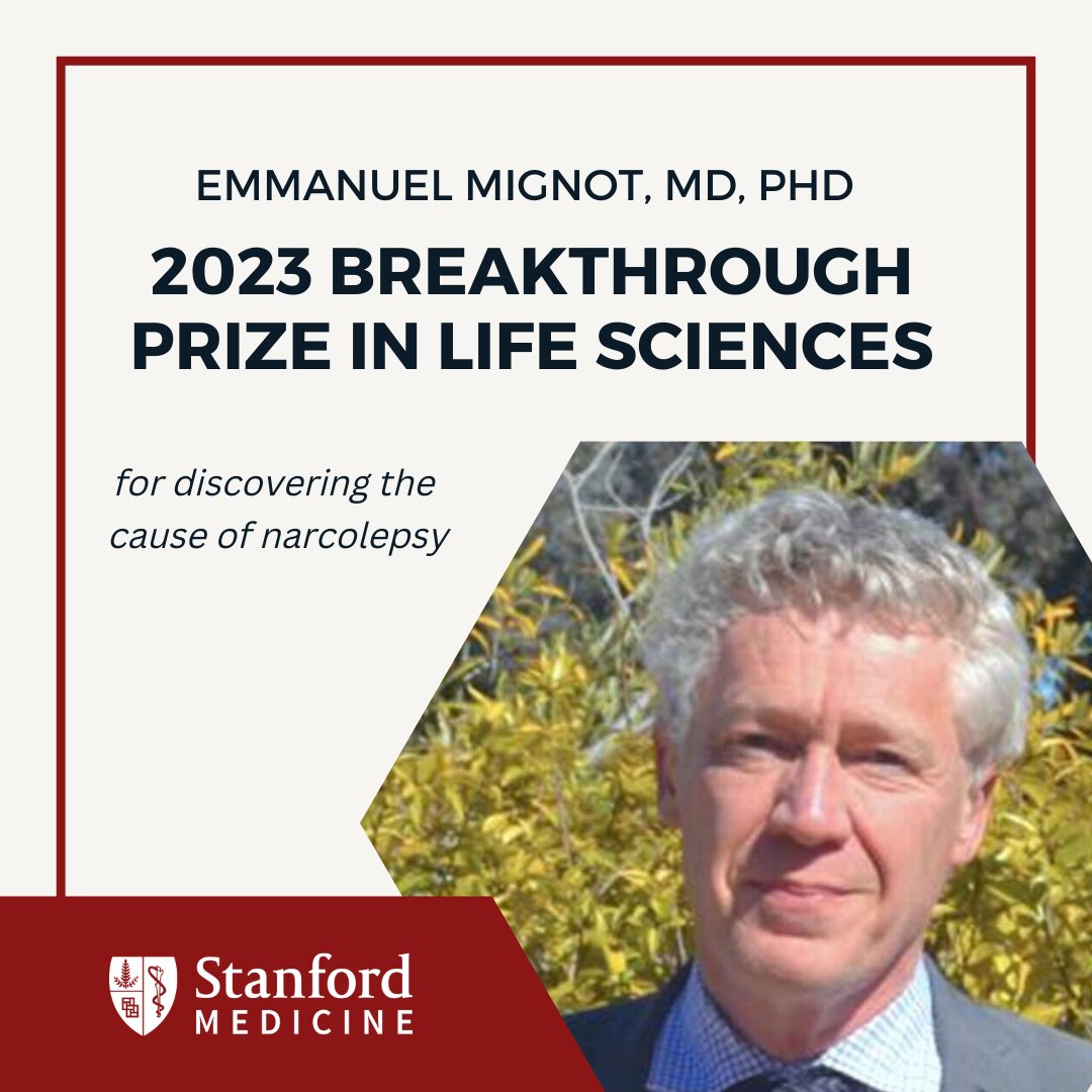 StanfordMed's tweet photo. Congratulations to long-time Stanford Medicine sleep researcher Emmanuel Mignot, MD, PhD, recipient of 2023 Breakthrough Prize in Life Sciences.
https://t.co/8D53SVR3Yu
@brkthroughprize @EmmanuelMignot8 #LifeSciences  #Narcolepsy https://t.co/T7EW3mMgL5