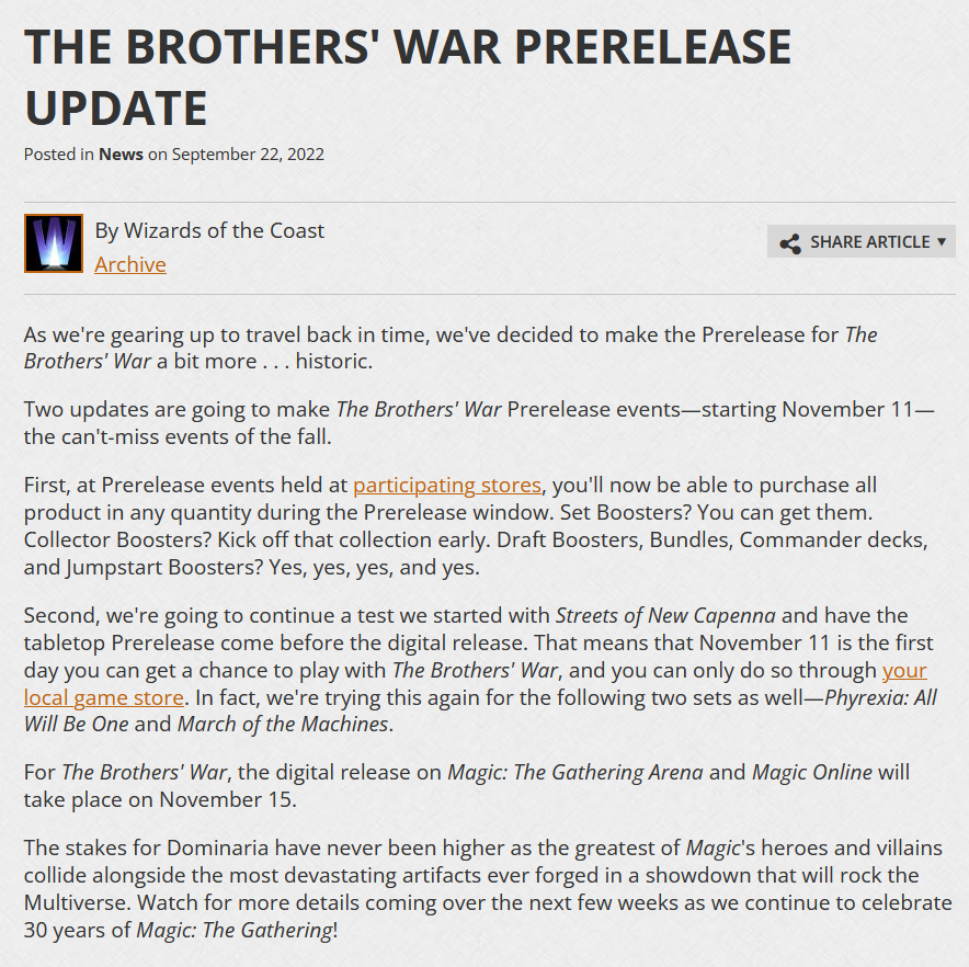 fireshoes's tweet photo. The Brothers' War Prerelease Update #mtg #mtgbro
https://t.co/hbPo0uu3ZB https://t.co/TXXAceBPOg