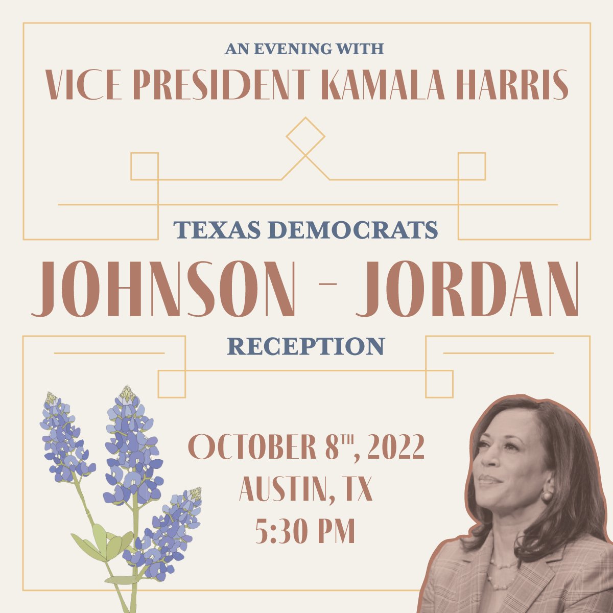 texasdemocrats's tweet photo. JUST ANNOUNCED: Vice President of the United States Kamala Harris will keynote our eighth annual Johnson-Jordan Reception!
Join us on Oct. 8th for an evening with Texas Democratic supporters in Austin, TX.
RSVP: https://t.co/BvjG26bhXX https://t.co/trOGYGOKd3